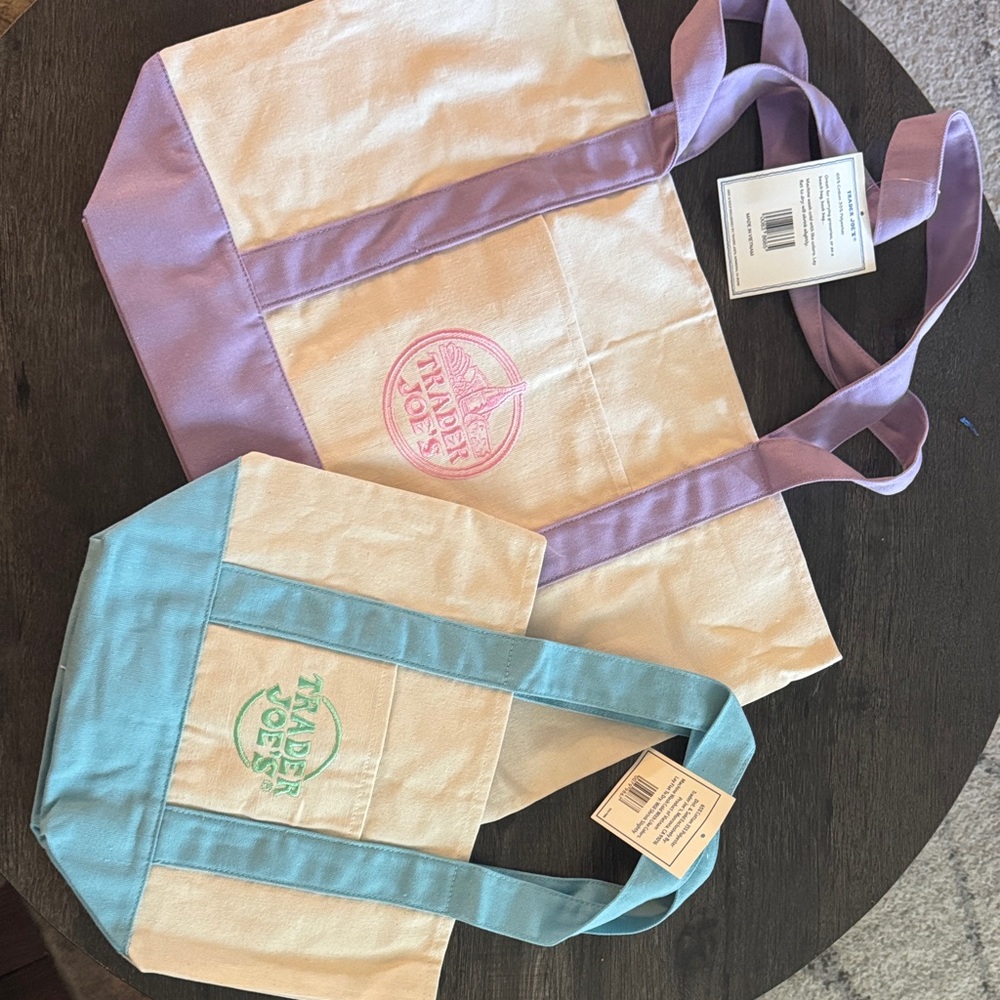 Trader Joe’s (1) LARGE And (1) MINI Pastel Canvas Tote Bag- BUNDLE NWT